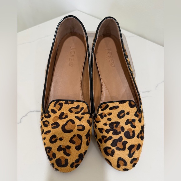 J Crew Shoes Womens 8 Brown Leopard Print Loafers Slip On Calf Hair Animal - Picture 6 of 7